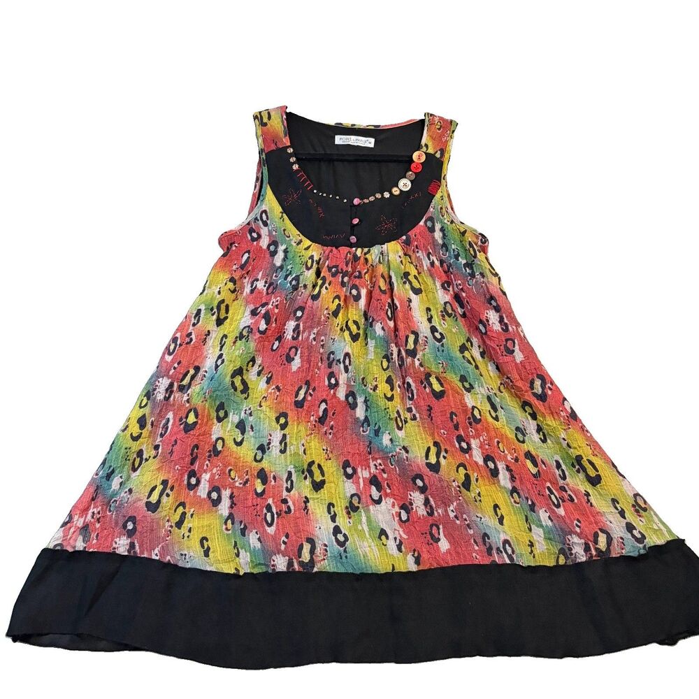 Forla Paris Colorful Animal Print Cheetah Embroidered Artsy Dress Womens Size M